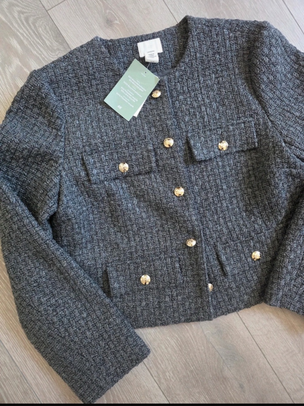 H&M Gray Textured Tweed Gold-Button Jacket - Picture 4 of 4